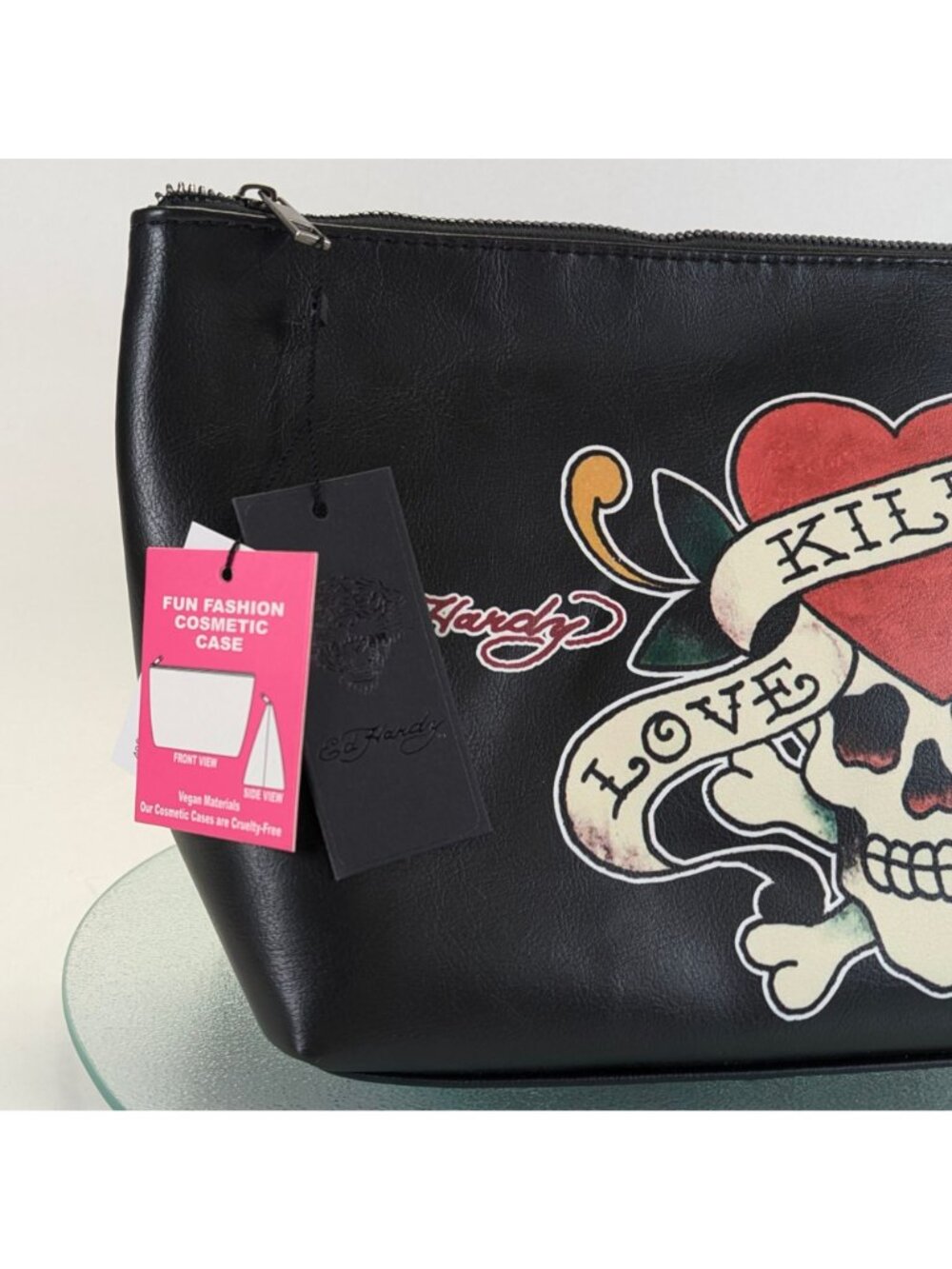 Ed Hardy Love Kills Slowly Vegan Leather Cosmetic Toiletry Clutch Bag Pouch NEW - Picture 2 of 7